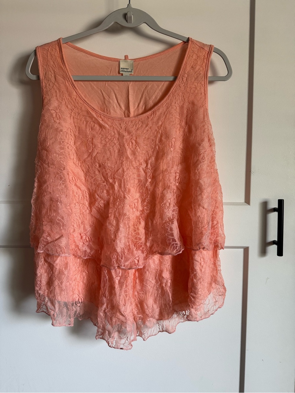 Tiered Floral Lace Peach Tank Top - Women